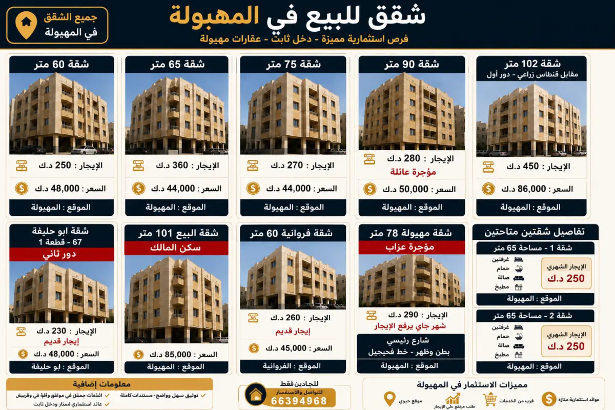 للبيع شقة في المهبولة