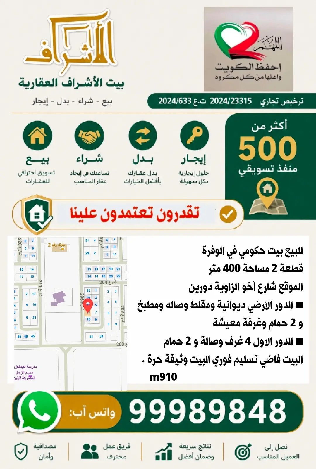 للبيع بيت في الوفرة السكنية