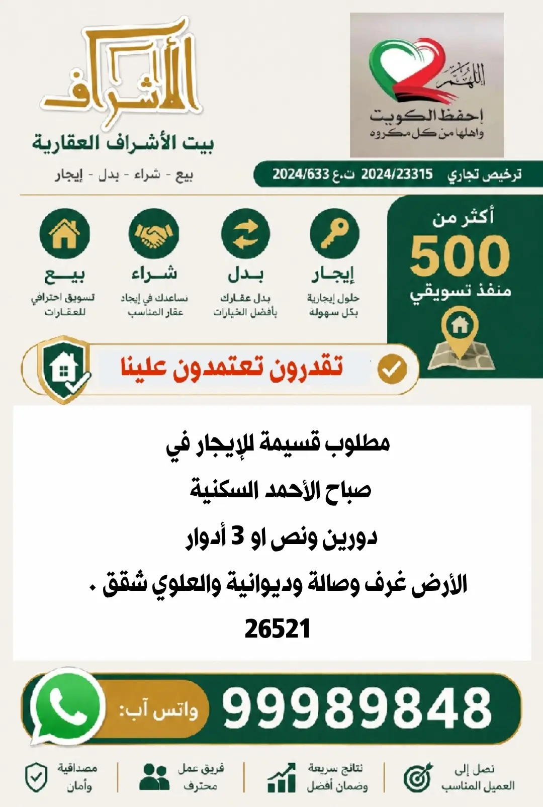 للإيجار بيت في صباح الاحمد السكنية