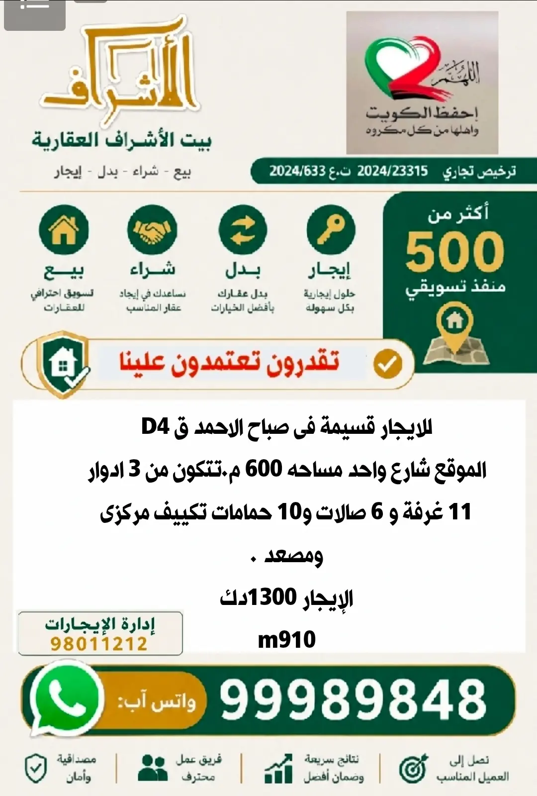 للإيجار بيت في صباح الاحمد السكنية