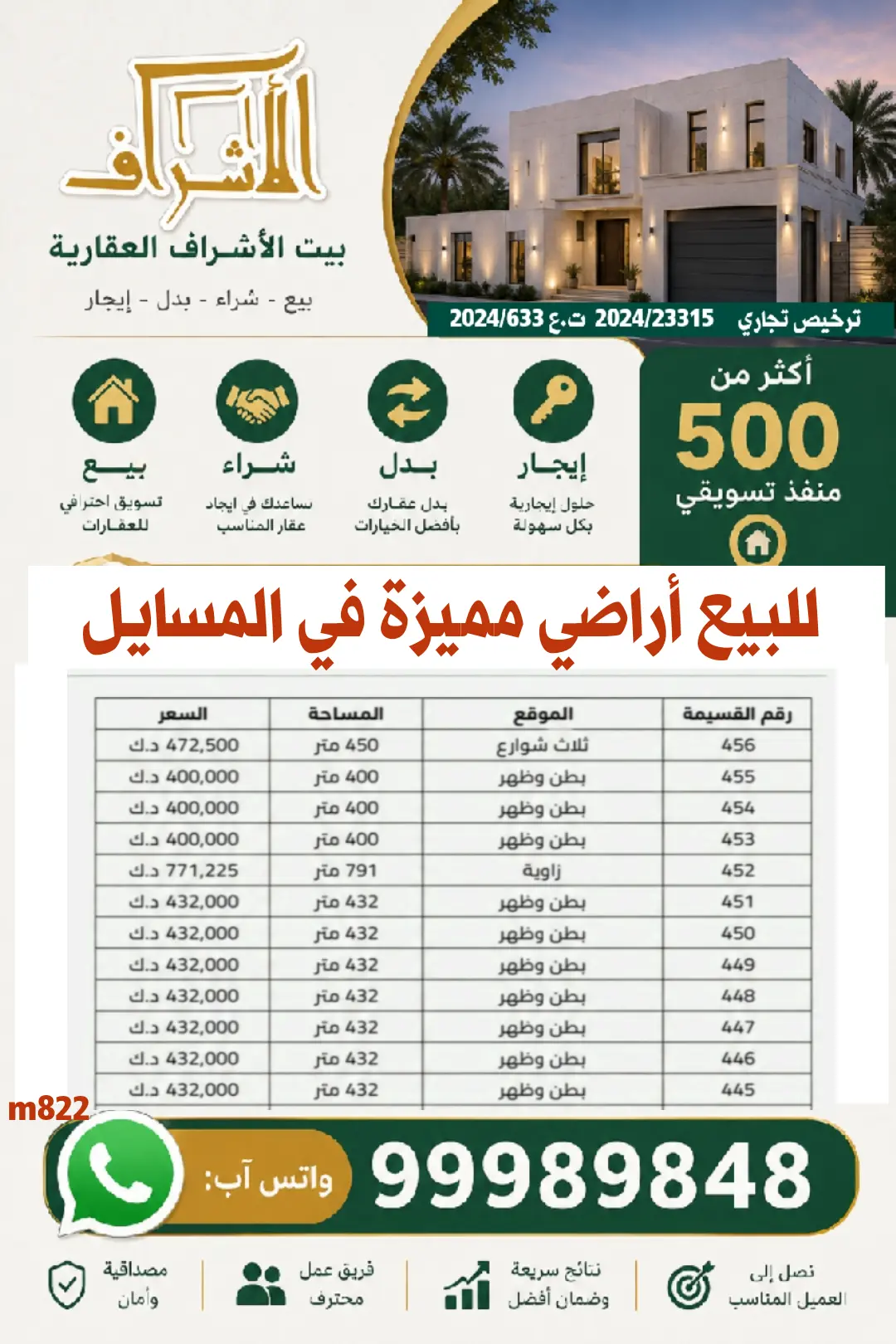 للبيع ارض في المسايل